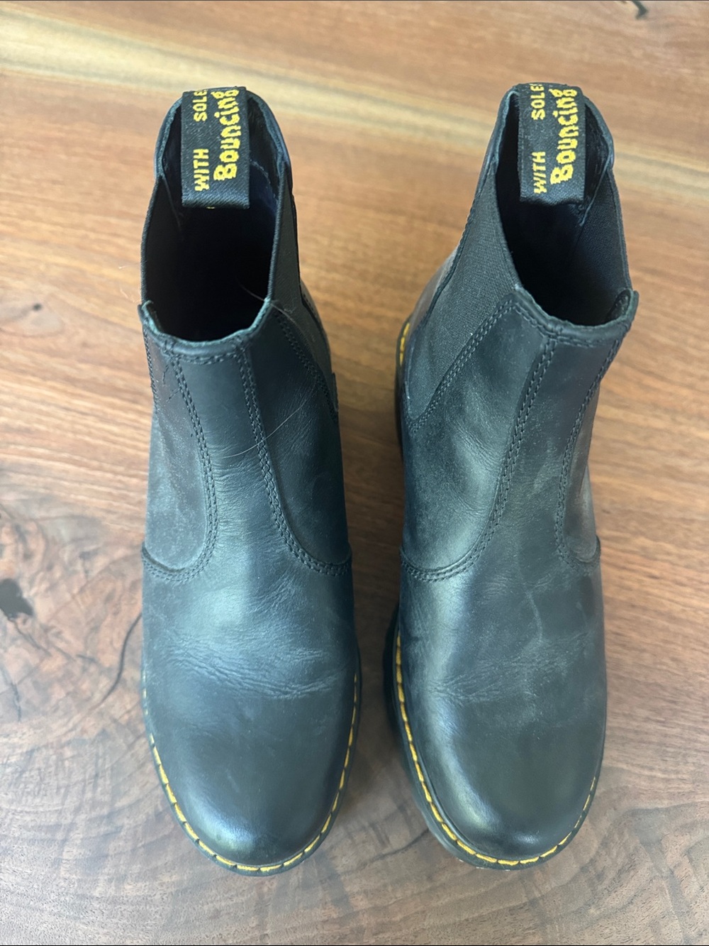 Dr. Martens Black Leather Chukka Boots with Yellow Stitching